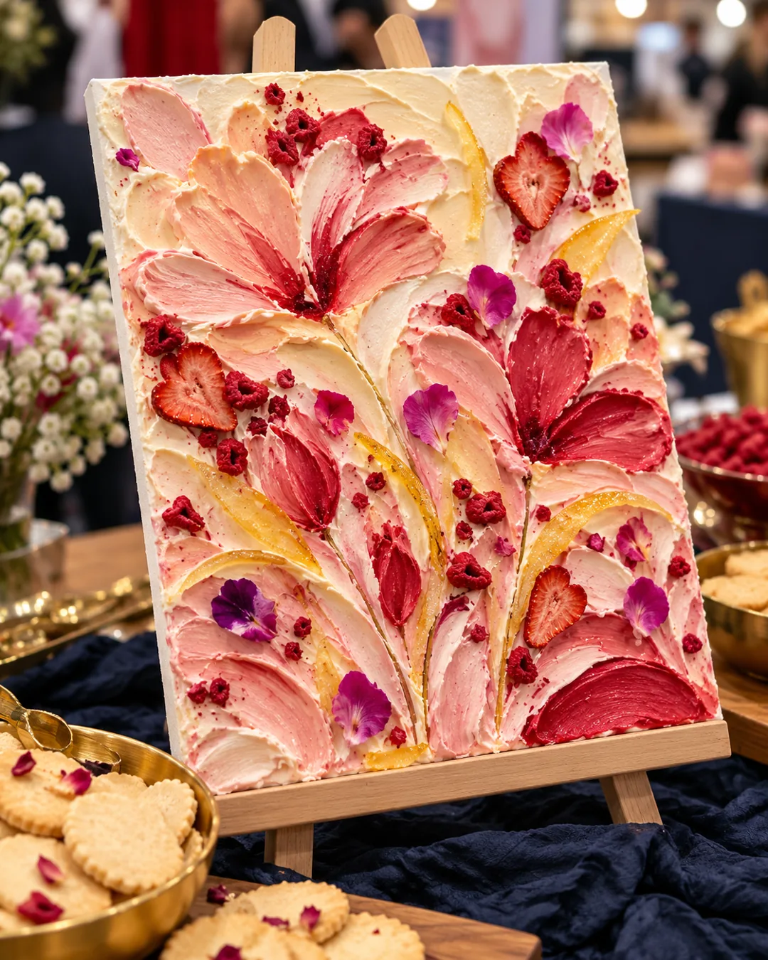Sweet strawberry and raspberry butter painted as a lush flower composition